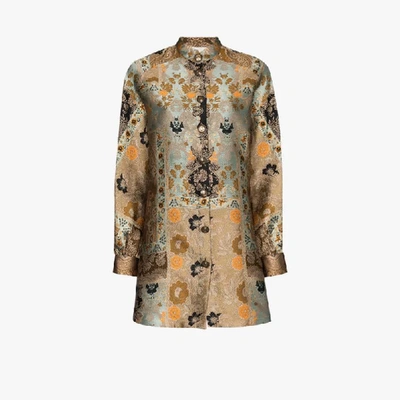 Shop Etro Jacquard Shirt Dress In Brown