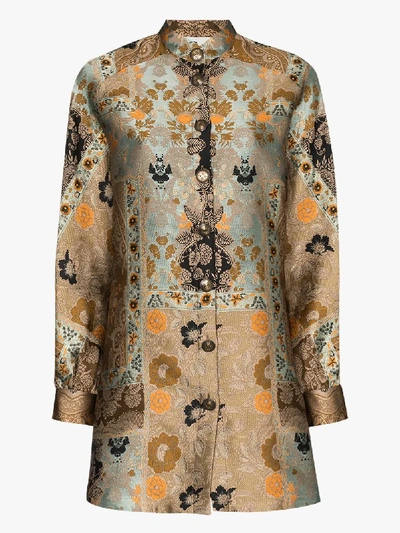 Shop Etro Jacquard Shirt Dress In Brown