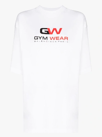 Shop Balenciaga Gym Wear Logo Cotton T-shirt In White