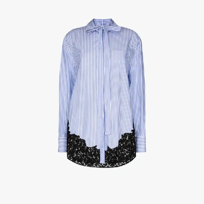 Shop Valentino Pinstripe Lace Poplin Shirt In Blue