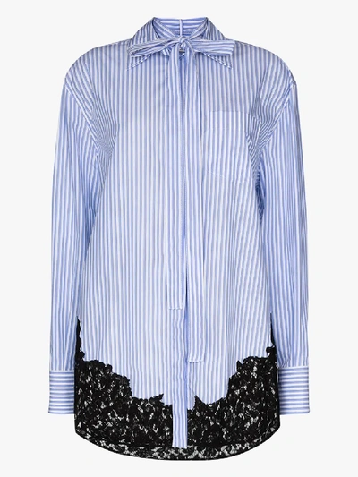 Shop Valentino Pinstripe Lace Poplin Shirt In Blue