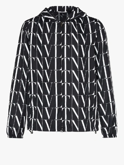 Shop Valentino Vltn Logo Print Hooded Jacket In Black
