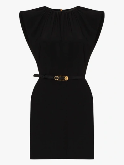 Shop Versace Black Safety Pin Belted Silk Mini Dress