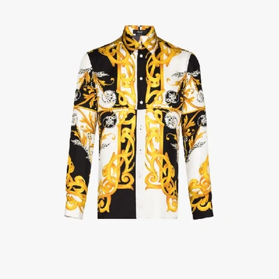 Shop Versace Baroque Print Silk Shirt In Yellow