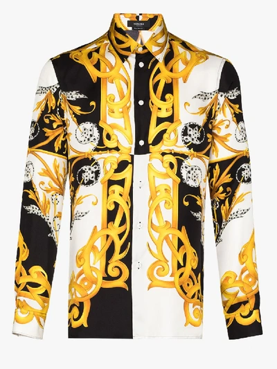 Shop Versace Baroque Print Silk Shirt In Yellow