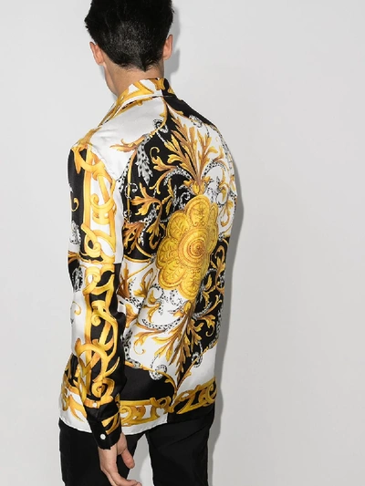 Shop Versace Baroque Print Silk Shirt In Yellow