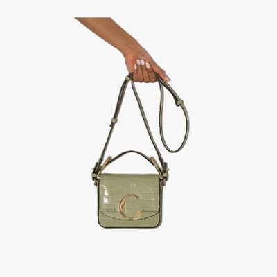 Shop Chloé Green C Mini Mock Croc Shoulder Bag