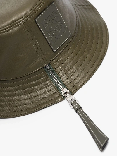 Shop Loewe Green Leather Bucket Hat