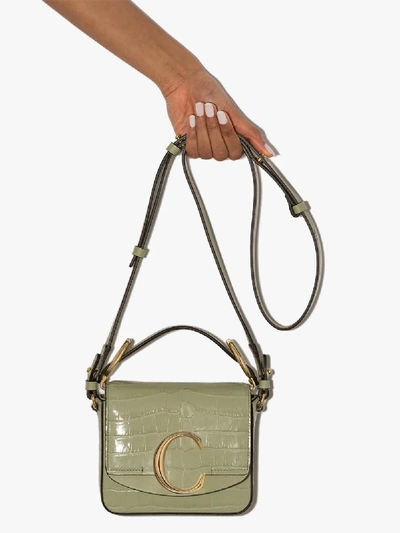 Shop Chloé Green C Mini Mock Croc Shoulder Bag