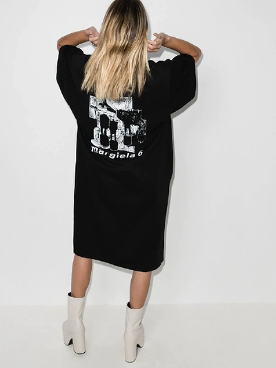 Shop Mm6 Maison Margiela Black Logo Print Cotton T-shirt Dress