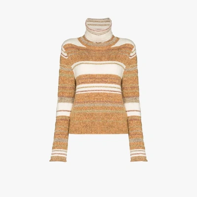 Shop See By Chloé Striped Roll Neck Wool Sweater In Neutrals