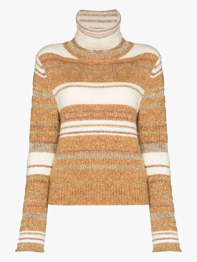 Shop See By Chloé Striped Roll Neck Wool Sweater In Neutrals