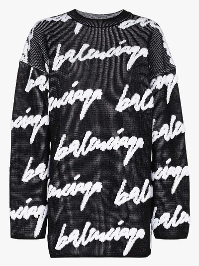 Shop Balenciaga 3d Scribble Logo Knit Sweater In Black