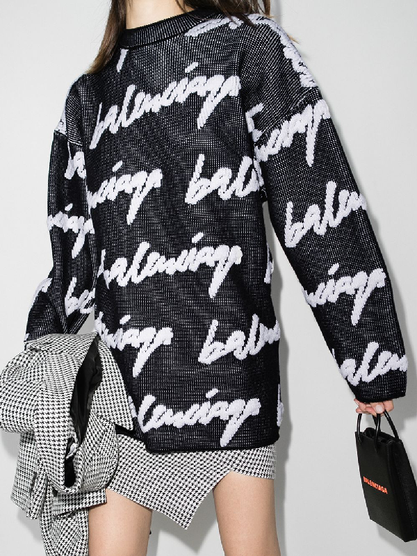 Balenciaga Allover Logo Crewneck Sweater In Multi | ModeSens