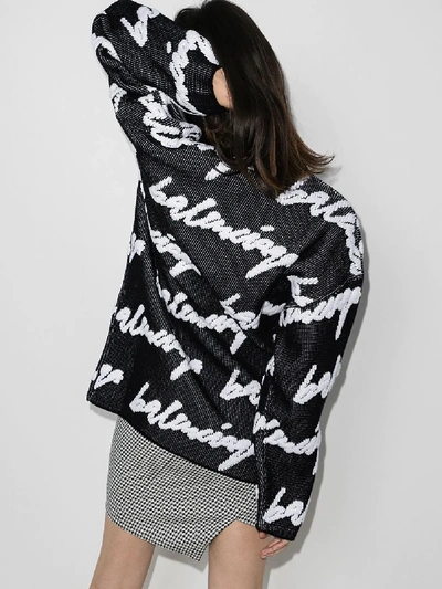 Shop Balenciaga 3d Scribble Logo Knit Sweater In Black