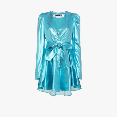 Shop Rotate Birger Christensen Emma Button-up Mini Dress In Blue