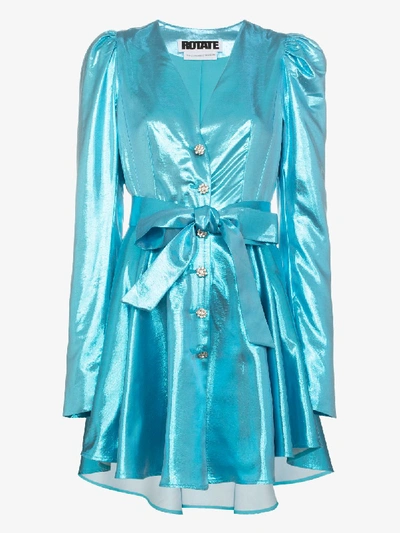 Shop Rotate Birger Christensen Emma Button-up Mini Dress In Blue