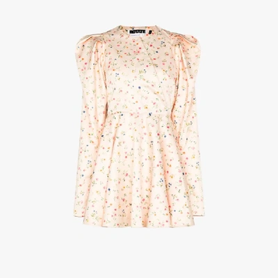 Shop Rotate Birger Christensen Pauline Floral Print Mini Dress In Neutrals