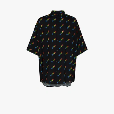 Shop Balenciaga Black Rainbow Logo Print Shirt