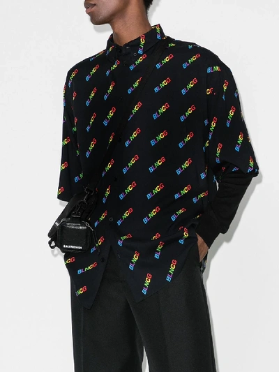 Shop Balenciaga Black Rainbow Logo Print Shirt
