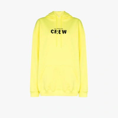 Shop Balenciaga Crew Print Cotton Hoodie In Yellow