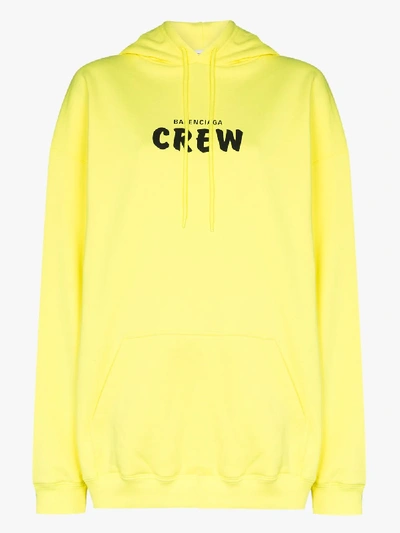 Shop Balenciaga Crew Print Cotton Hoodie In Yellow