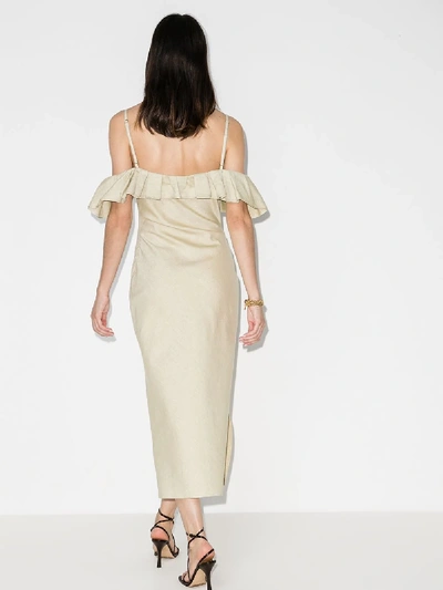 Shop Jacquemus Pampelonne Off-the-shoulder Ruffled Midi Dress In Neutrals