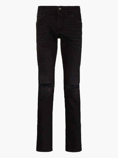 Shop Dolce & Gabbana Black Ripped Knee Slim Fit Jeans