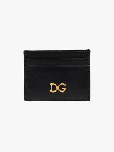 Shop Dolce & Gabbana Black Baroque Logo Leather Card Holder