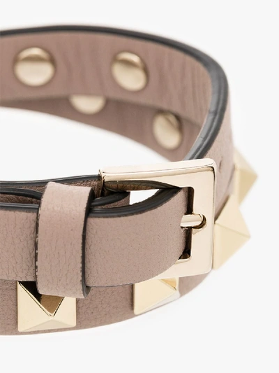 Shop Valentino Neutral Rockstud Leather Wrap Bracelet In Neutrals