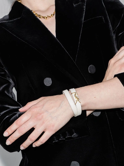 Shop Saint Laurent White Opyum Wrap Leather Bracelet In Neutrals