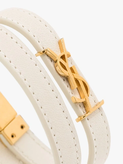 Shop Saint Laurent White Opyum Wrap Leather Bracelet In Neutrals