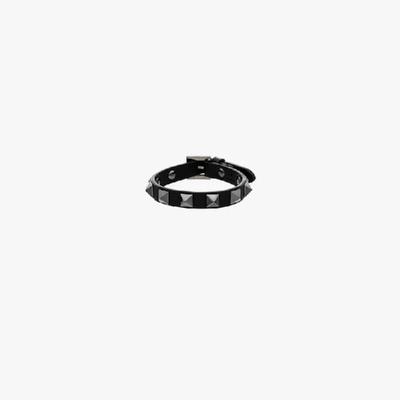 Shop Valentino Black Rockstud Leather Bracelet