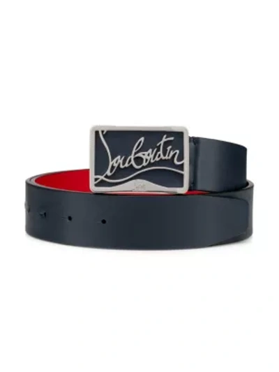Shop Christian Louboutin Men's Ricky Leather Belt In Black Red Gold