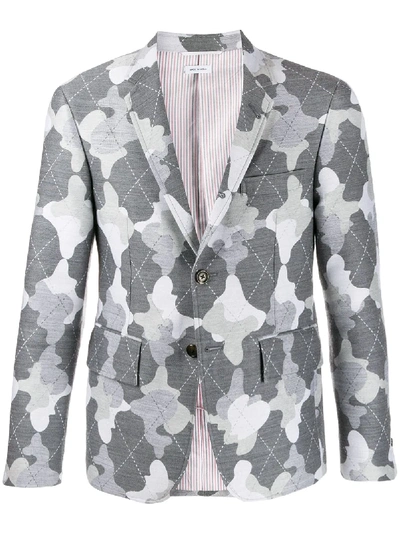 Shop Thom Browne Camouflage Argyle Pattern Blazer In Grey