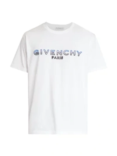 Shop Givenchy Embroidered Logo Regular-fit T-shirt In White Blue