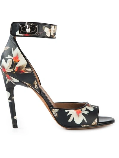 Givenchy Woman Shark Lock Sandals In Magnolia-print Leather Black