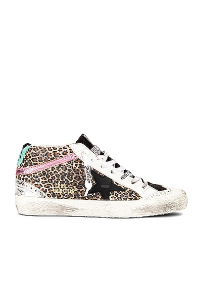 Shop Golden Goose Mid Star Sneaker In Beige Brown Leopard, Black, Ice, Aquamarine & Silver