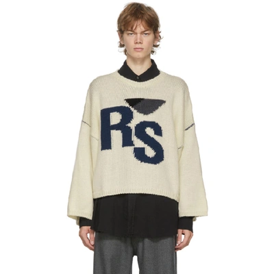 Shop Raf Simons Off-white Oversized 'rs' Sweater In 00013 Ecru