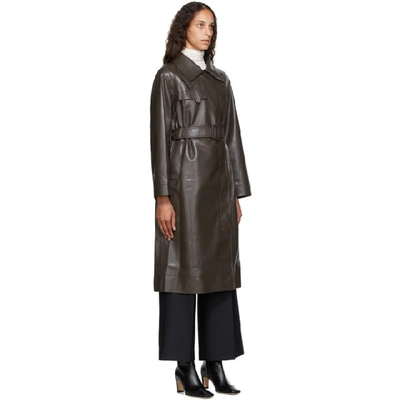 Shop Lvir Brown Faux-leather Trench Coat In Dark Brown