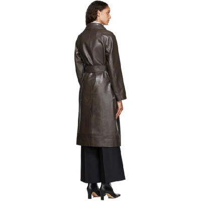 Shop Lvir Brown Faux-leather Trench Coat In Dark Brown