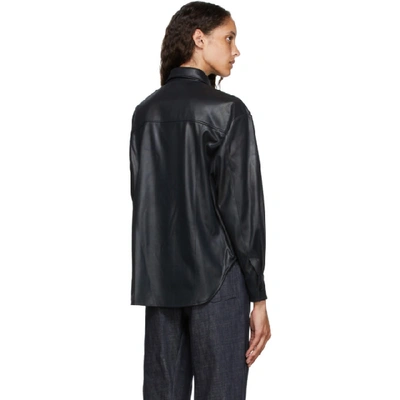 Shop Lvir Black Faux-leather Oversized Shirt In Dark Navy