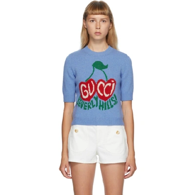 Shop Gucci Blue 'beverly Hills' Sweater In Azure