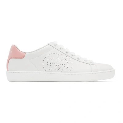 Shop Gucci White And Pink Interlocking G New Ace Sneakers In 9076 White