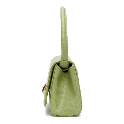 Shop Little Liffner Green Lizard Mini Baguette Bag In Pistachio
