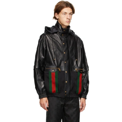 Shop Gucci Black Mix Leather Jacket In 1043 Blkmix