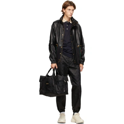 Shop Gucci Black Mix Leather Jacket In 1043 Blkmix