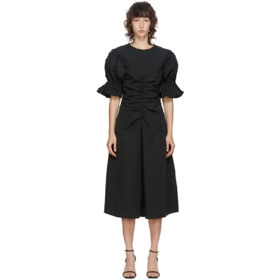 Shop Edit Black Flare Ruched Sleeve A-line Dress In 999 Black