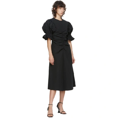 Shop Edit Black Flare Ruched Sleeve A-line Dress In 999 Black