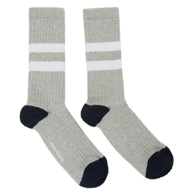 Shop Norse Projects Grey Cotton Bjarki Sport Socks In Lt Gry Mel